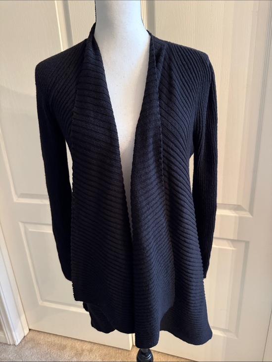 Eileen Fisher Sweaters - EILEEN FISHER - Black Ribbed Open-Front Cardigan - Size Large